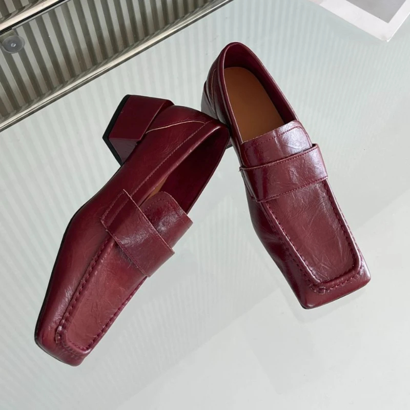 Women Square Toe Chunky Heel D - Leather Work Flats Women review and price