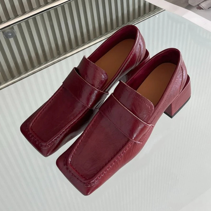 Women Square Toe Chunky Heel D - Leather Work Flats Women review and price