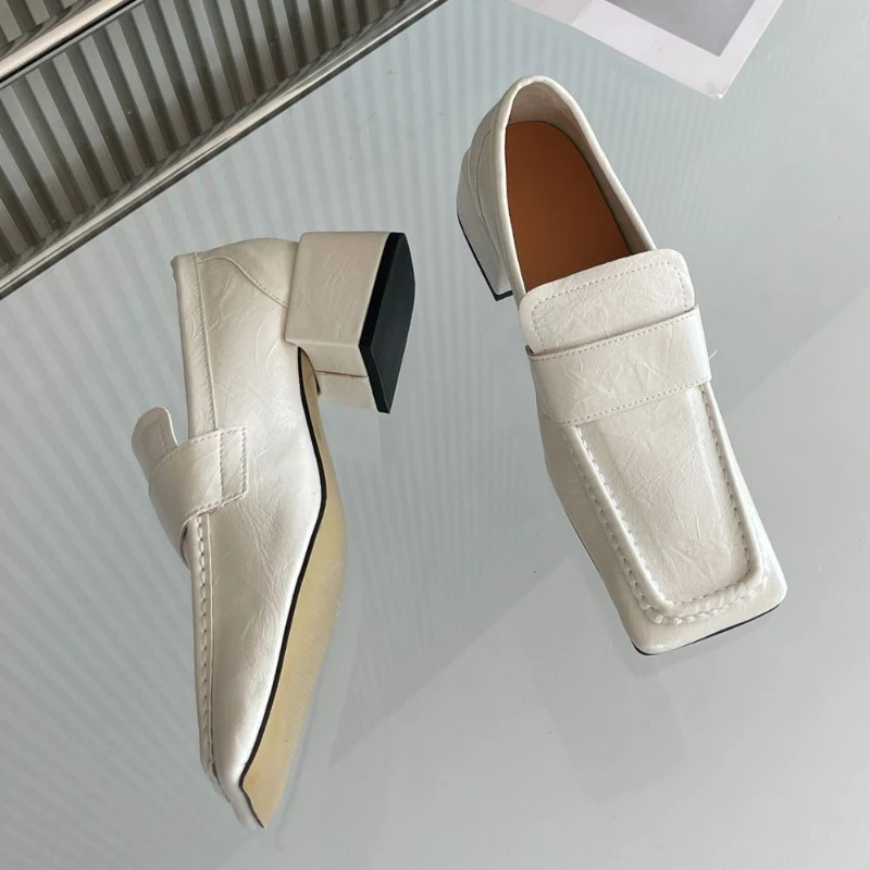 Women Square Toe Chunky Heel D - Leather Work Flats Women review and price