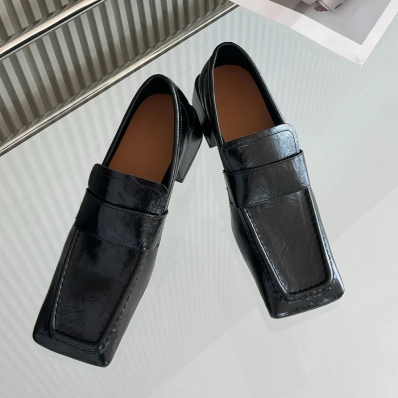 Women Square Toe Chunky Heel D - Leather Work Flats Women review and price