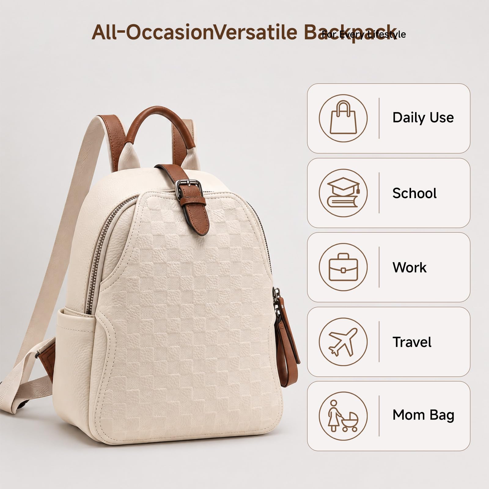Women Embossed Checkered PU Le - Leather Work Womens Backpack review and price