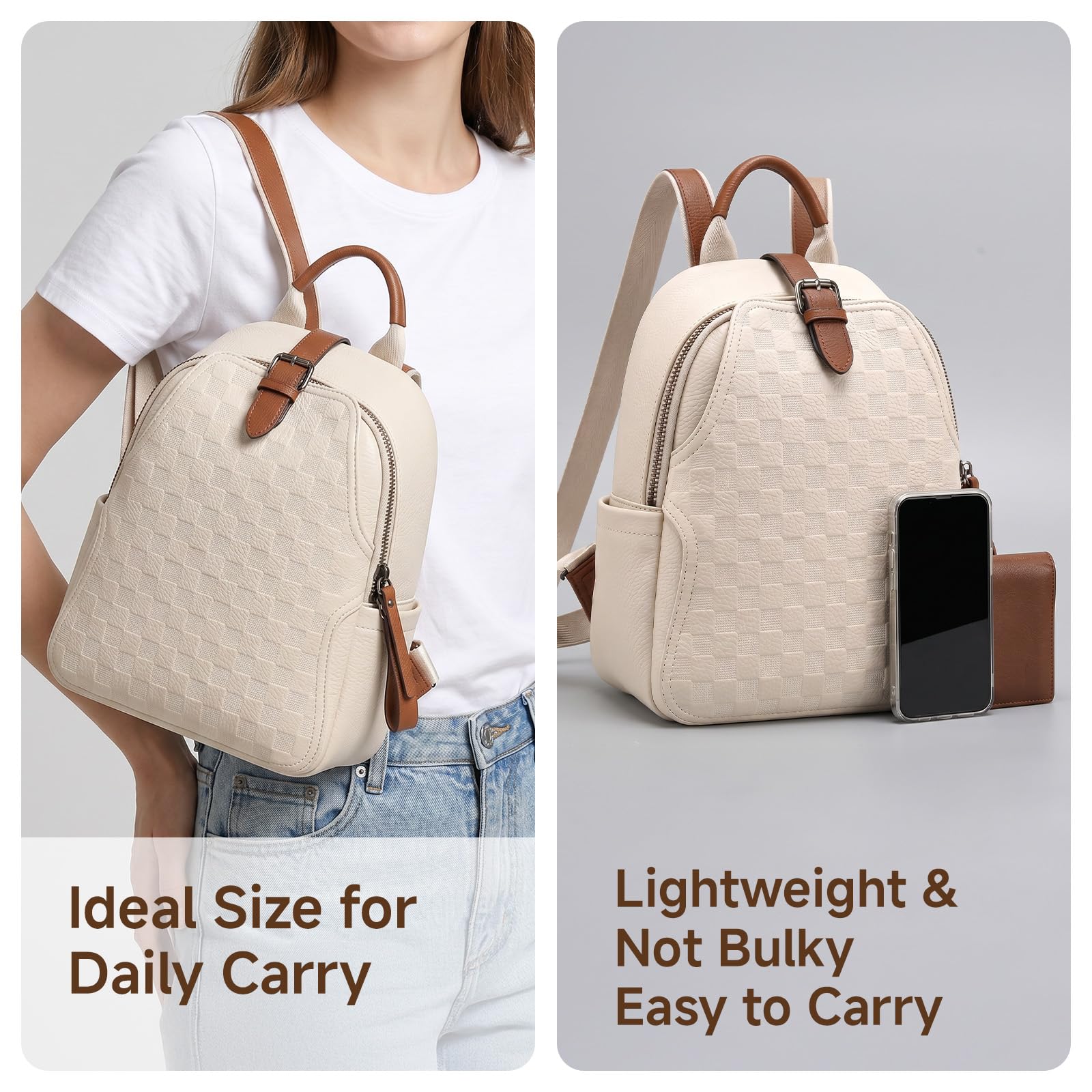 Women Embossed Checkered PU Le - Leather Work Womens Backpack review and price