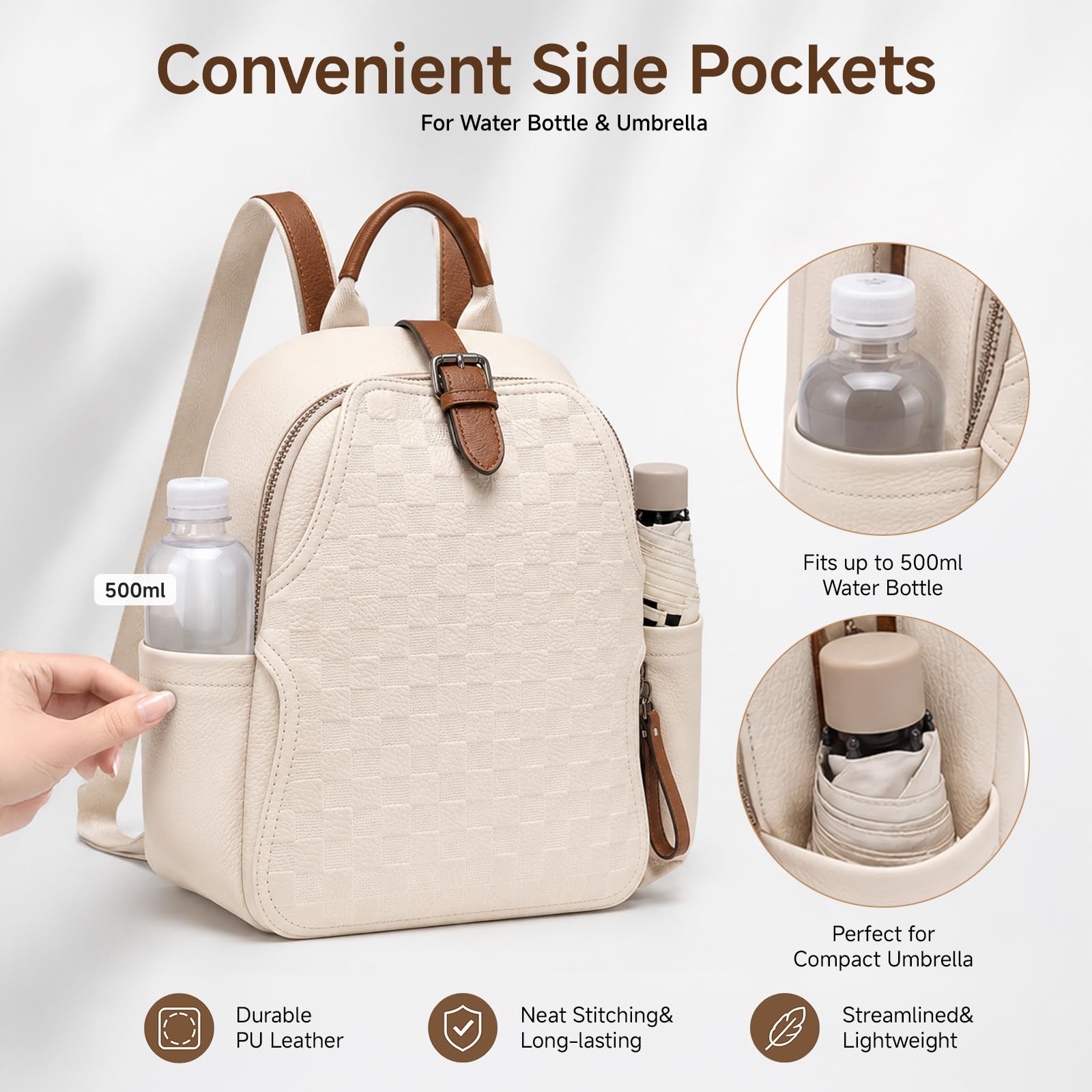 Women Embossed Checkered PU Le - Leather Work Womens Backpack review and price