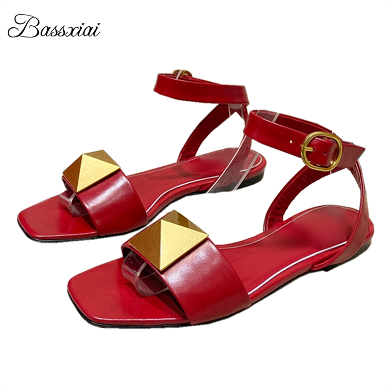 Big Rivet Buckle Decor Sandals - Leatherwork Rivets review and price