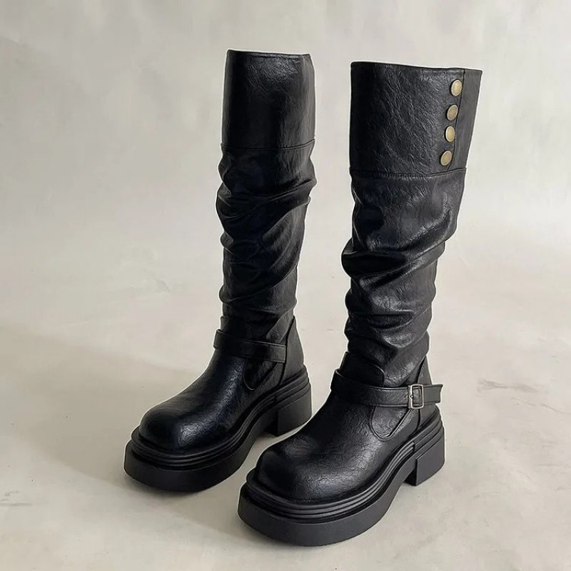 2026 Punk Knee-High Boots Wome - Leatherwork Rivets review and price
