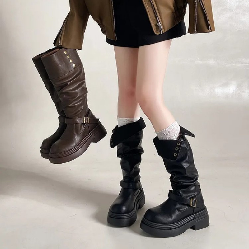 2026 Punk Knee-High Boots Wome - Leatherwork Rivets review and price