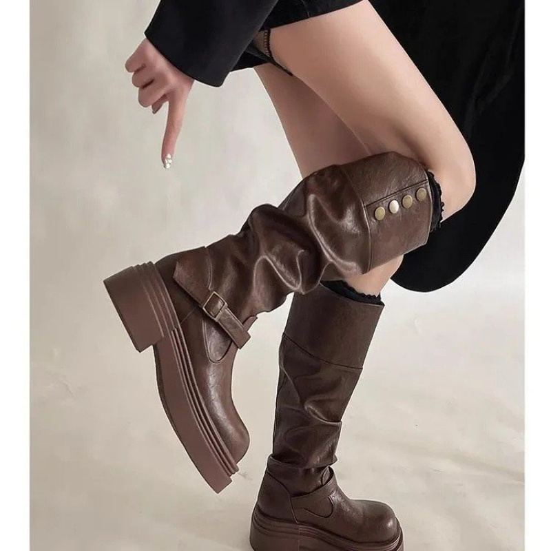 2026 Punk Knee-High Boots Wome - Leatherwork Rivets review and price