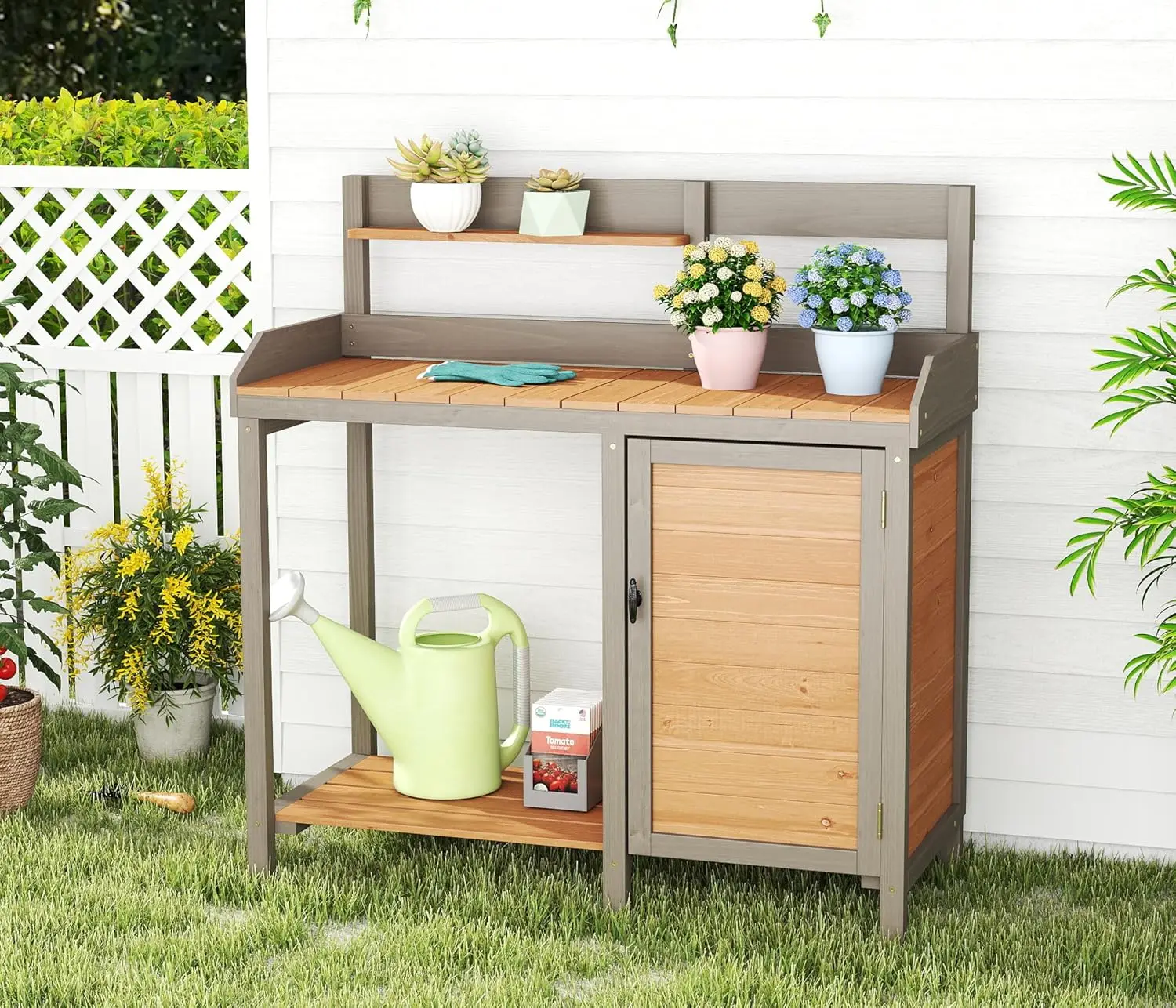Wooden Potting Bench Table wit - Leatherwork Bench review and price